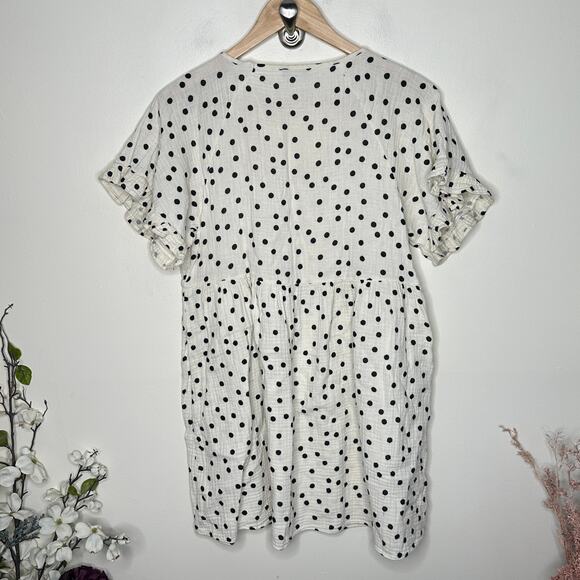 MADEWELL Lightspun Ruffle-Sleeve Babydoll Dress Dot Toss Pearl Ivory Sz M {KK10} - Picture 3 of 6